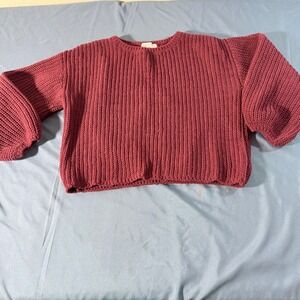 H&M Girls Burgundy Knit Sweater Long Sleeve Crew Neck Size 6 7